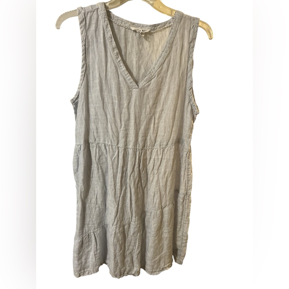 Lucky Brand Linen Light Blue & White Pinstripe Dress. Size Medium.